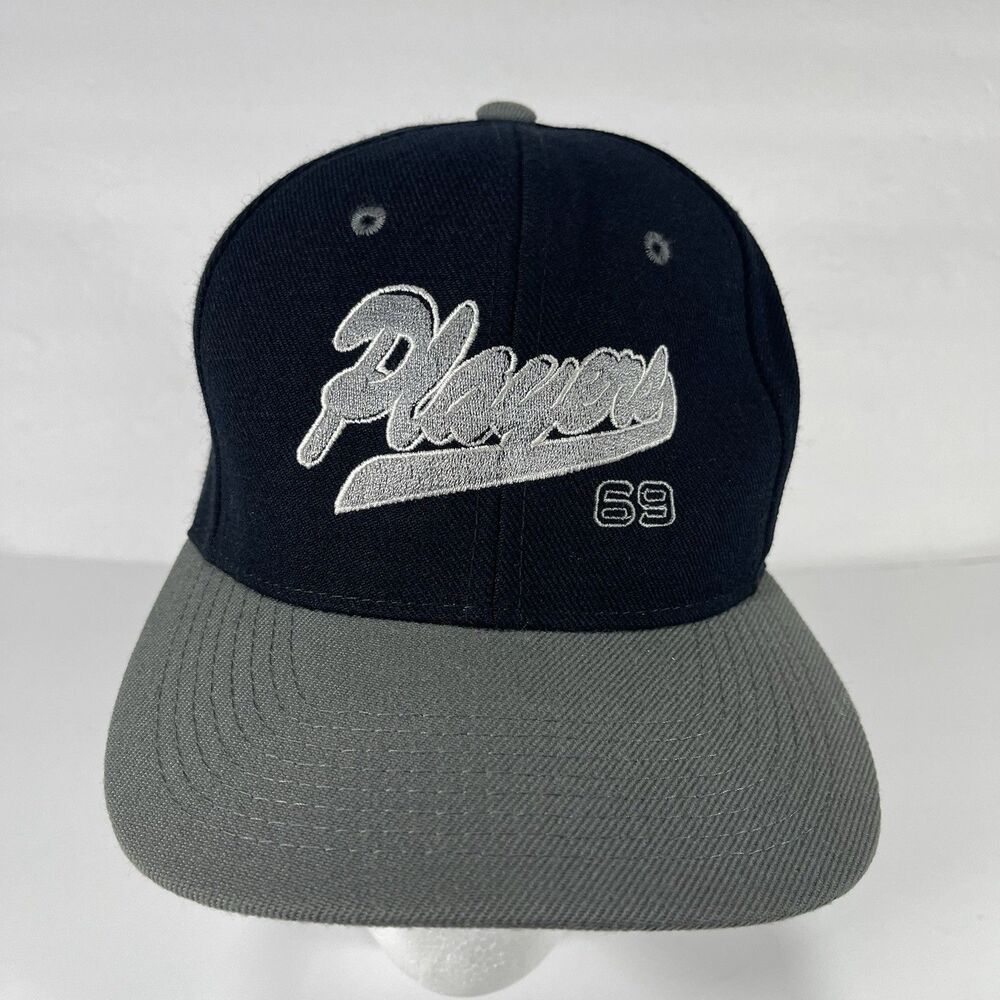 Vintage Players 69 Snapback Hat Cap Navy Blue Grey Green Underbim Y2K Streetwear